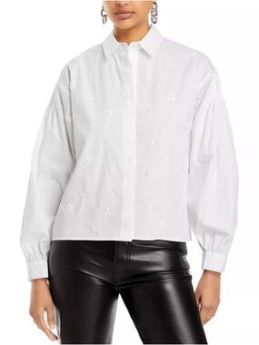 Karl Lagerfeld Paris White Embroidered Monogram Blouse L Chic Luxe